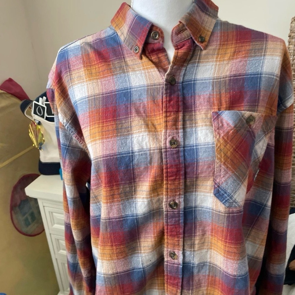 Eddie Bauer Men's Red and Blue Plaid Shirt
